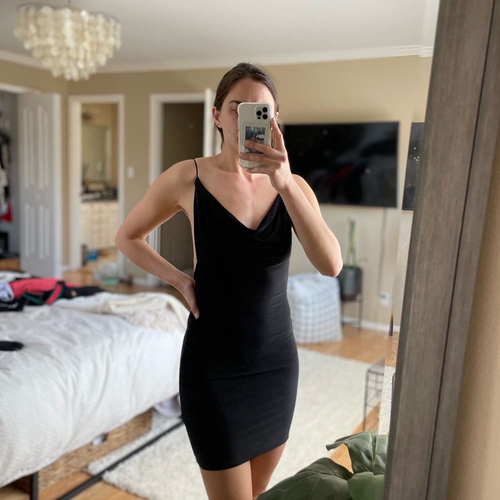 Backless black mini dress